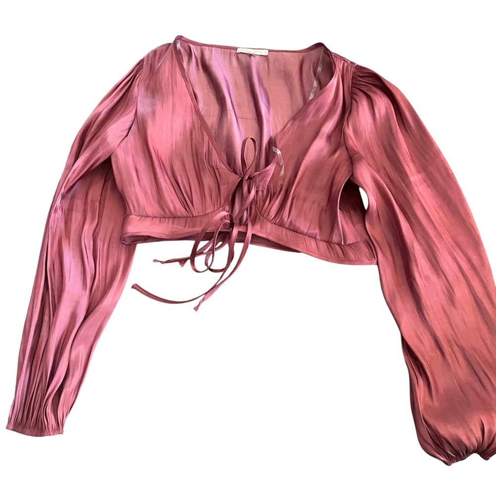Evolutionary Womens Tie Front Crop Top Shawl Jacket XL Rose Pink Satin Ballet